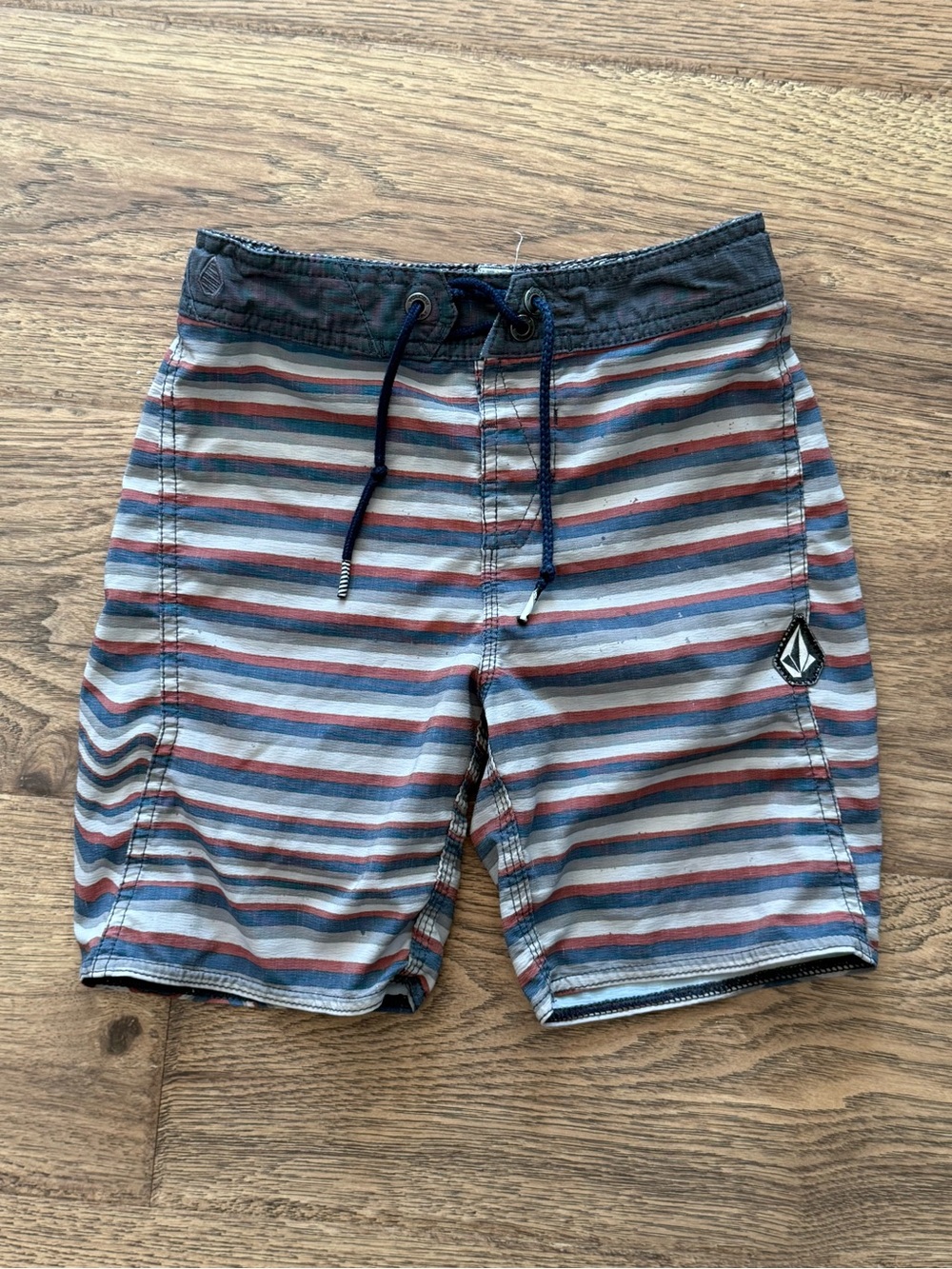 Volcom Kids Blue & Rust Striped Board Shorts Sz 6